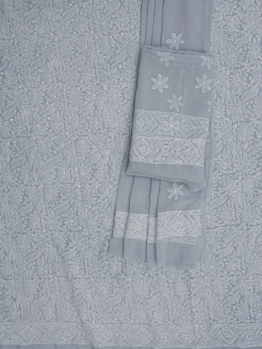 Ada Hand Embroidered Greyish Blue Georgette Lucknowi Chikankari Unstitched Suit Piece 01A867796