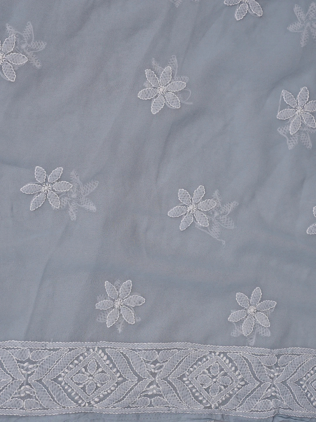 Ada Hand Embroidered Greyish Blue Georgette Lucknowi Chikankari Unstitched Suit Piece 01A867796