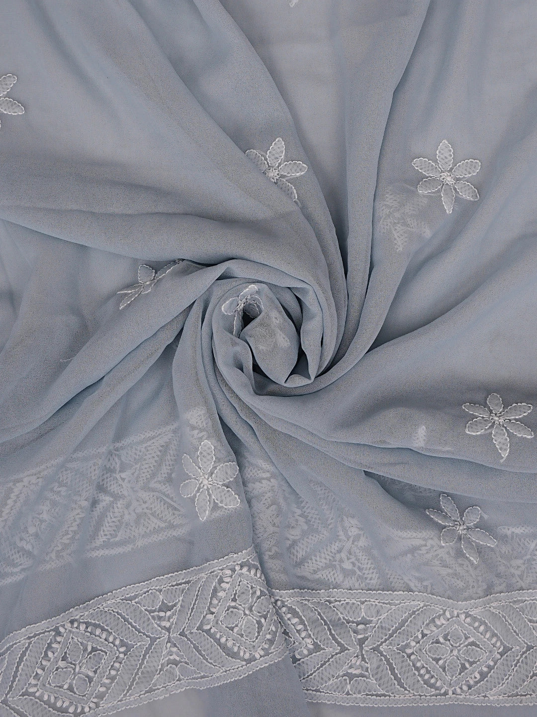 Ada Hand Embroidered Greyish Blue Georgette Lucknowi Chikankari Unstitched Suit Piece 01A867796