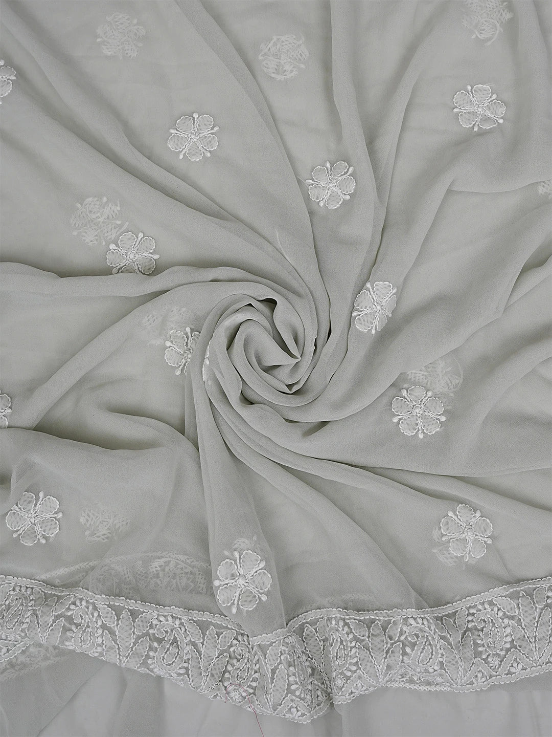 Ada Hand Embroidered Ash Grey Georgette Lucknowi Chikankari Unstitched Suit Piece 01A867797