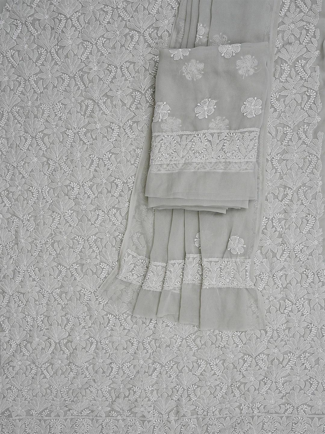 Ada Hand Embroidered Ash Grey Georgette Lucknowi Chikankari Unstitched Suit Piece 01A867797