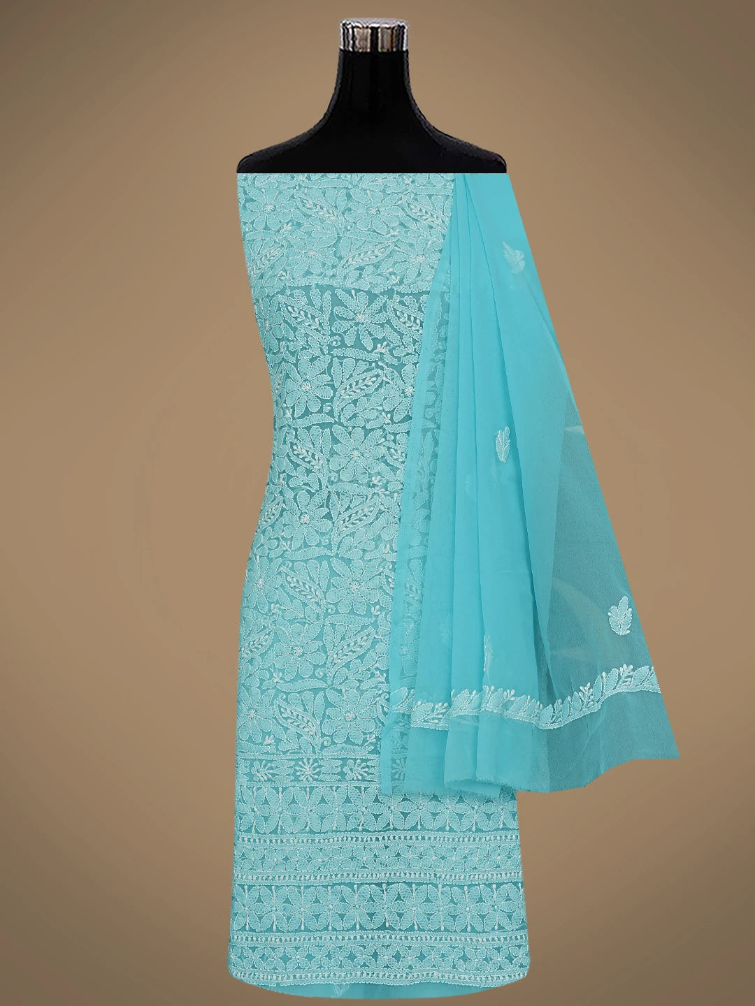 Ada Hand Embroidered Blue Georgette Lucknowi Chikankari Unstitched Suit Piece 01A836560