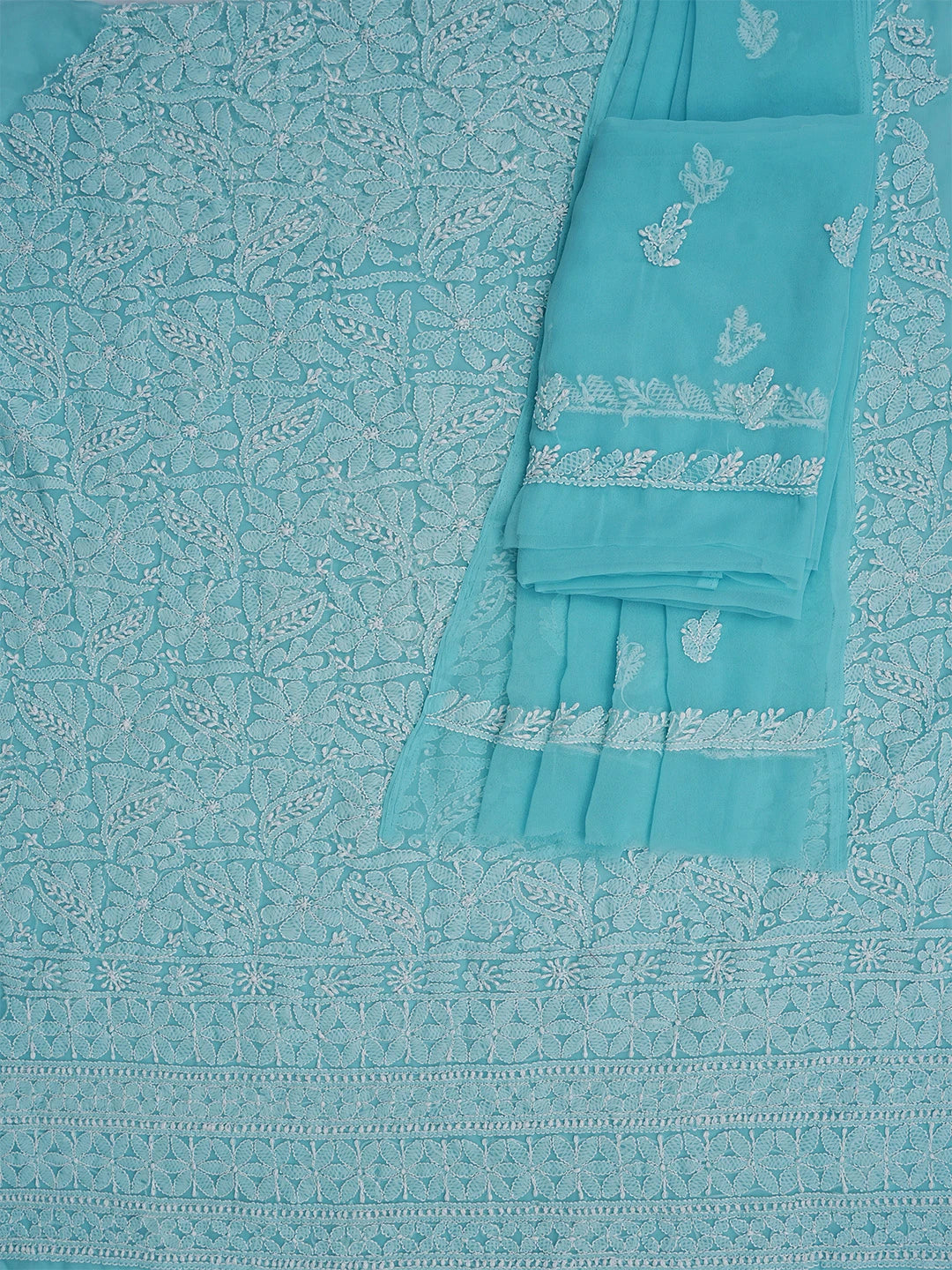 Ada Hand Embroidered Blue Georgette Lucknowi Chikankari Unstitched Suit Piece 01A836560