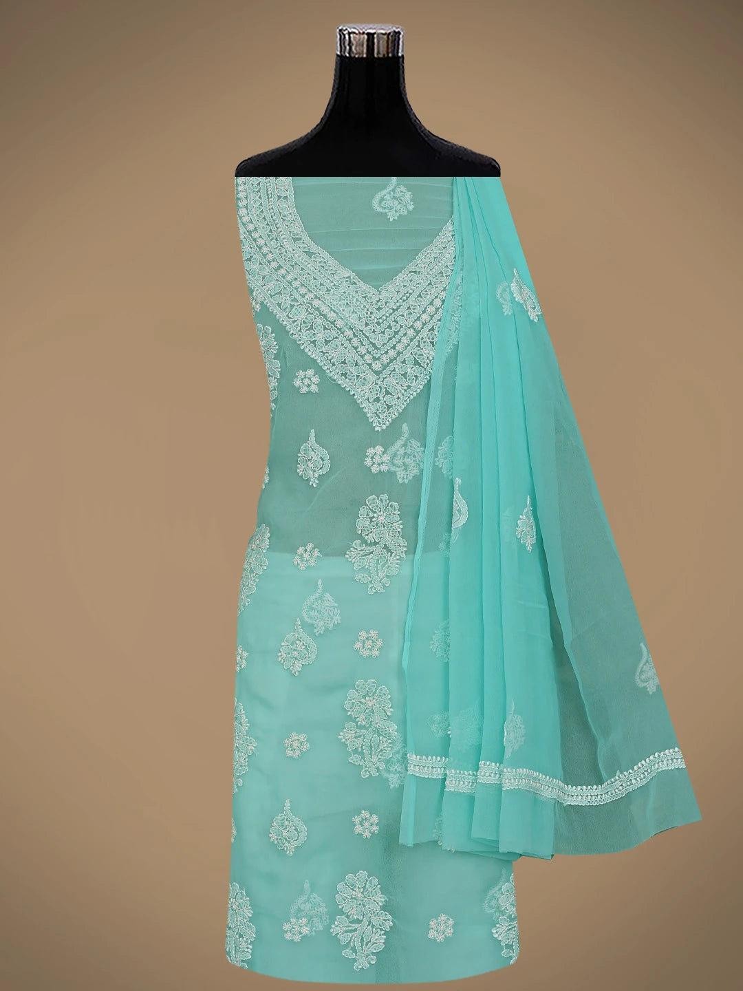 Ada Hand Embroidered Sea Green Georgette Lucknowi Chikankari Unstitched Suit Piece 01A866876