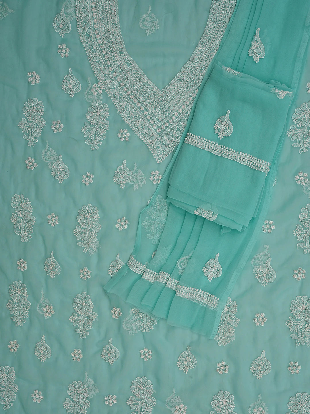 Ada Hand Embroidered Sea Green Georgette Lucknowi Chikankari Unstitched Suit Piece 01A866876