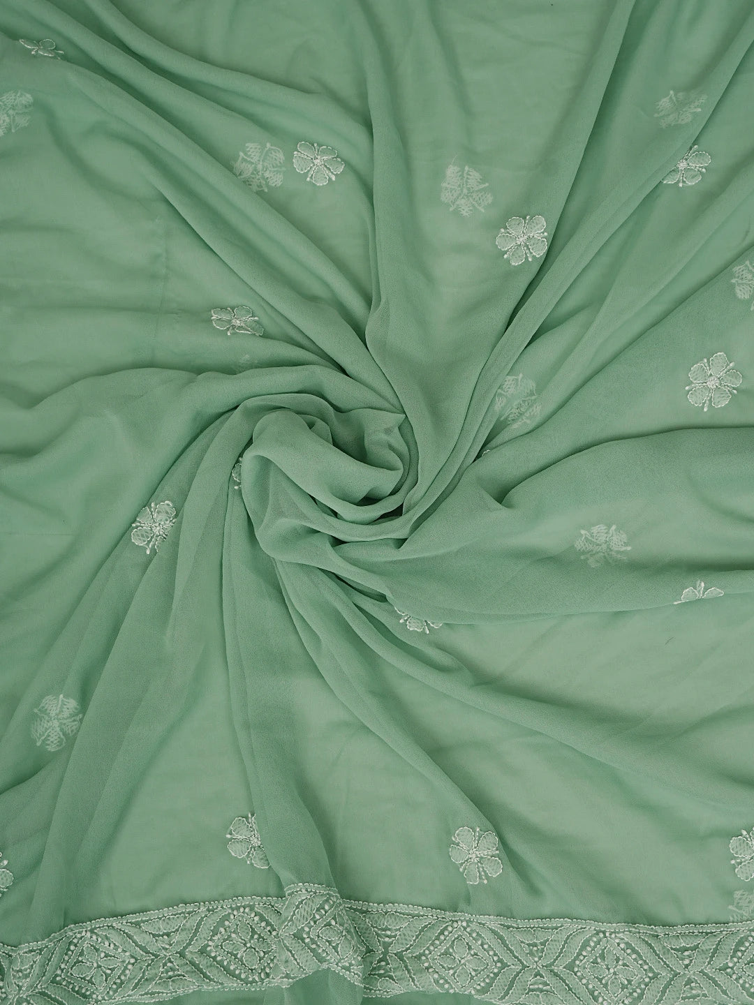Ada Hand Embroidered Jungle Green Georgette Lucknowi Chikankari Unstitched Suit Piece 01A867802