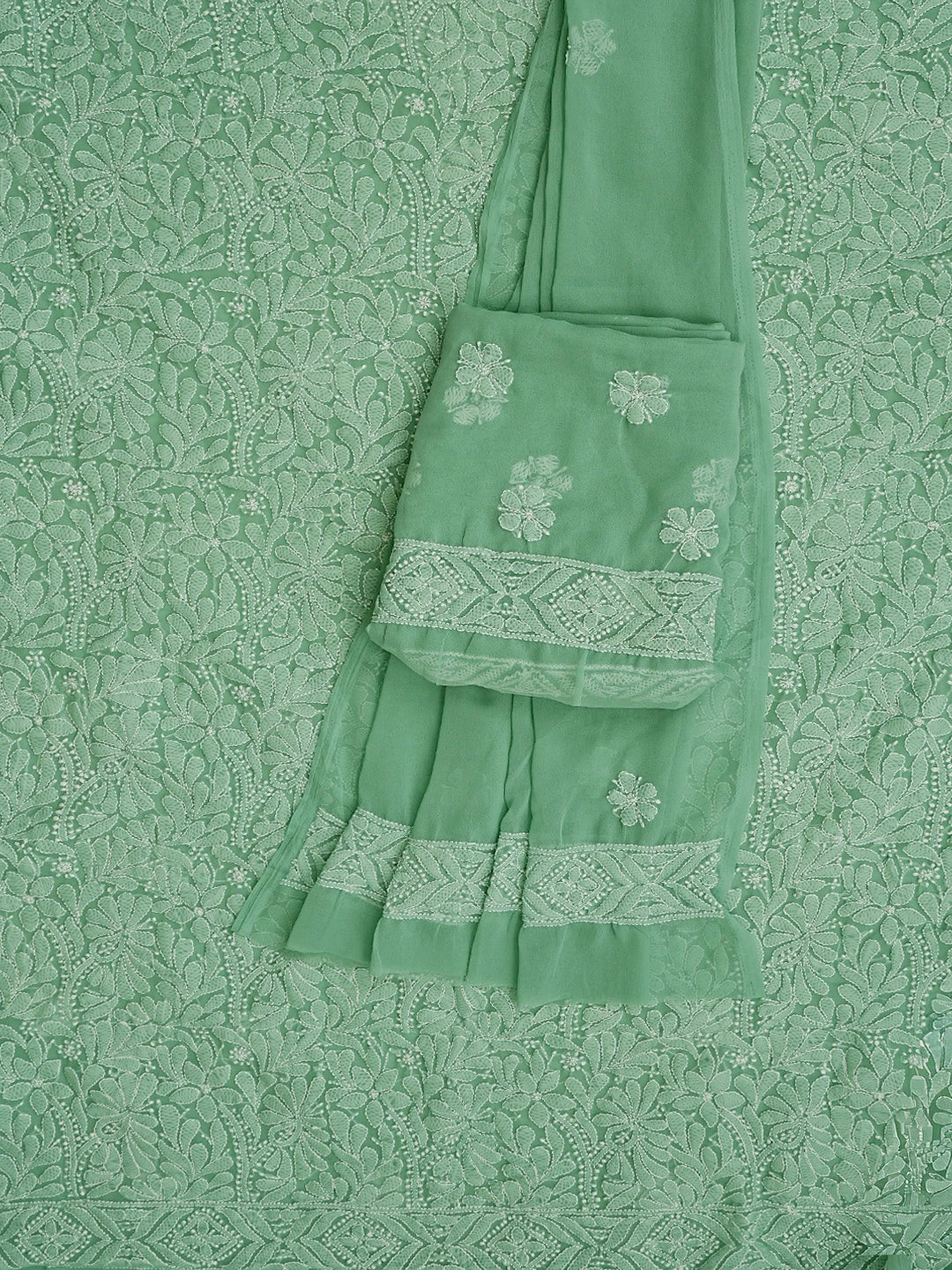 Ada Hand Embroidered Jungle Green Georgette Lucknowi Chikankari Unstitched Suit Piece 01A867802
