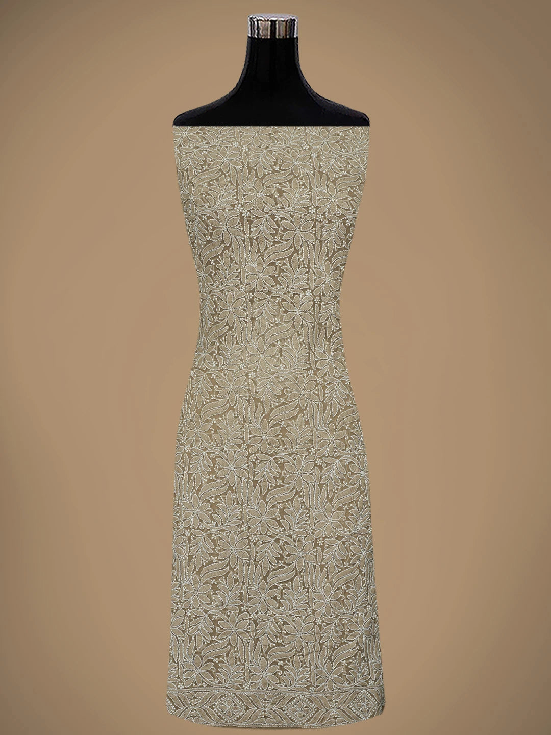 Ada Hand Embroidered Dark Fawn Georgette Lucknowi Chikankari Unstitched Suit Piece 01A867800