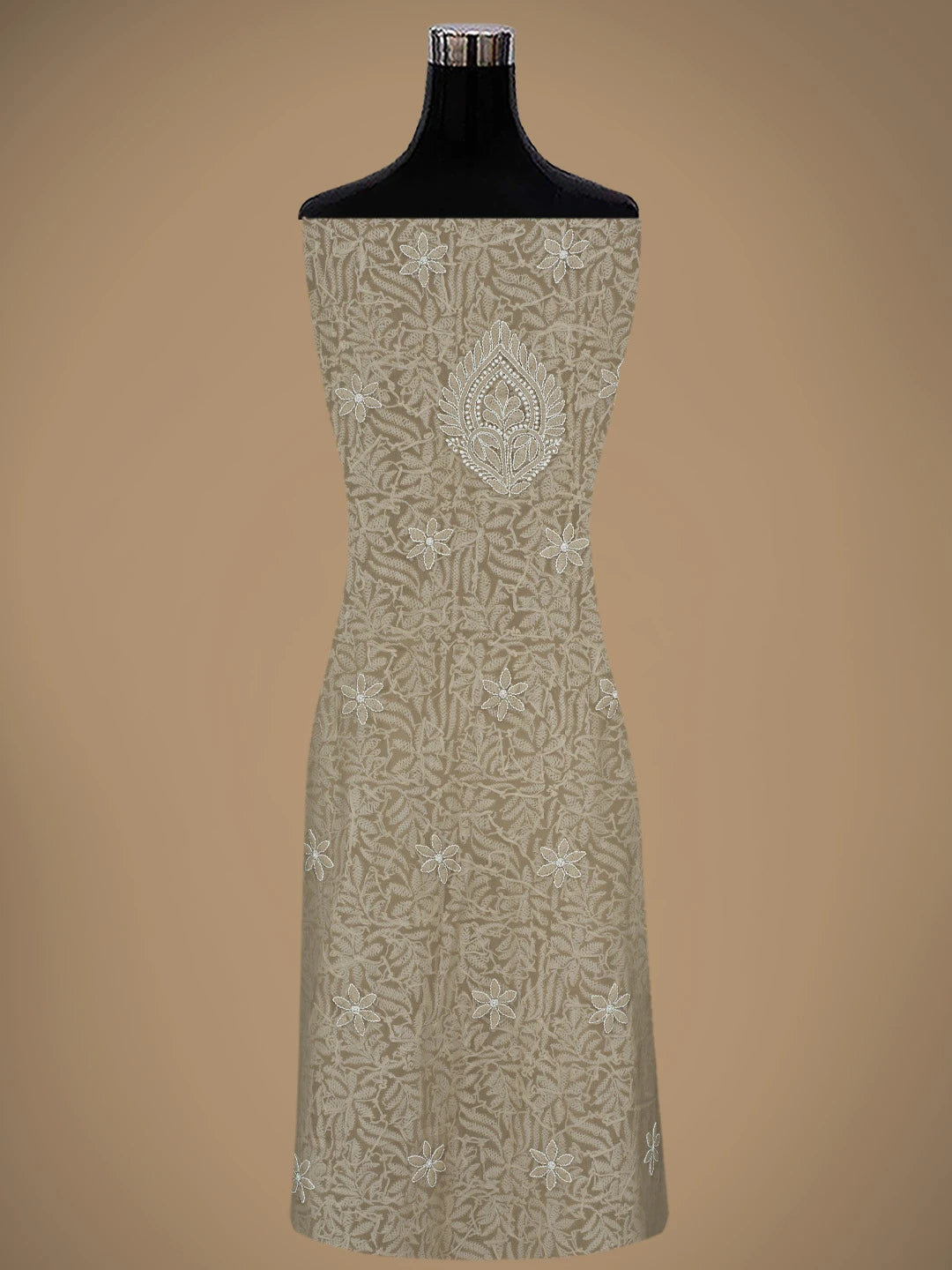 Ada Hand Embroidered Dark Fawn Georgette Lucknowi Chikankari Unstitched Suit Piece 01A867800