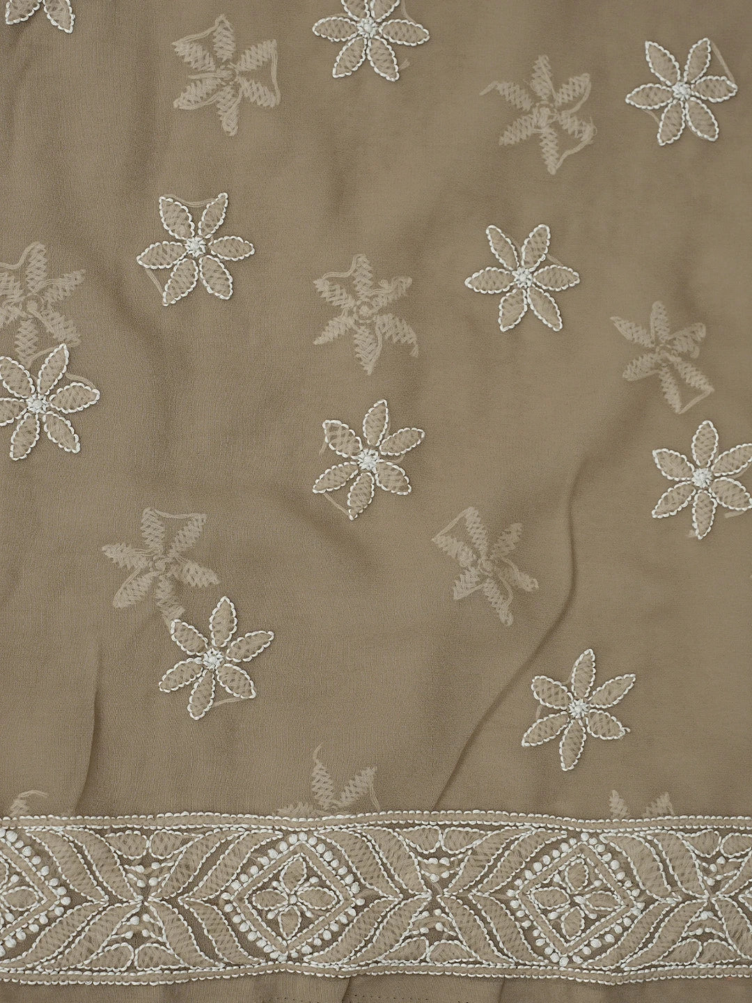 Ada Hand Embroidered Dark Fawn Georgette Lucknowi Chikankari Unstitched Suit Piece 01A867800