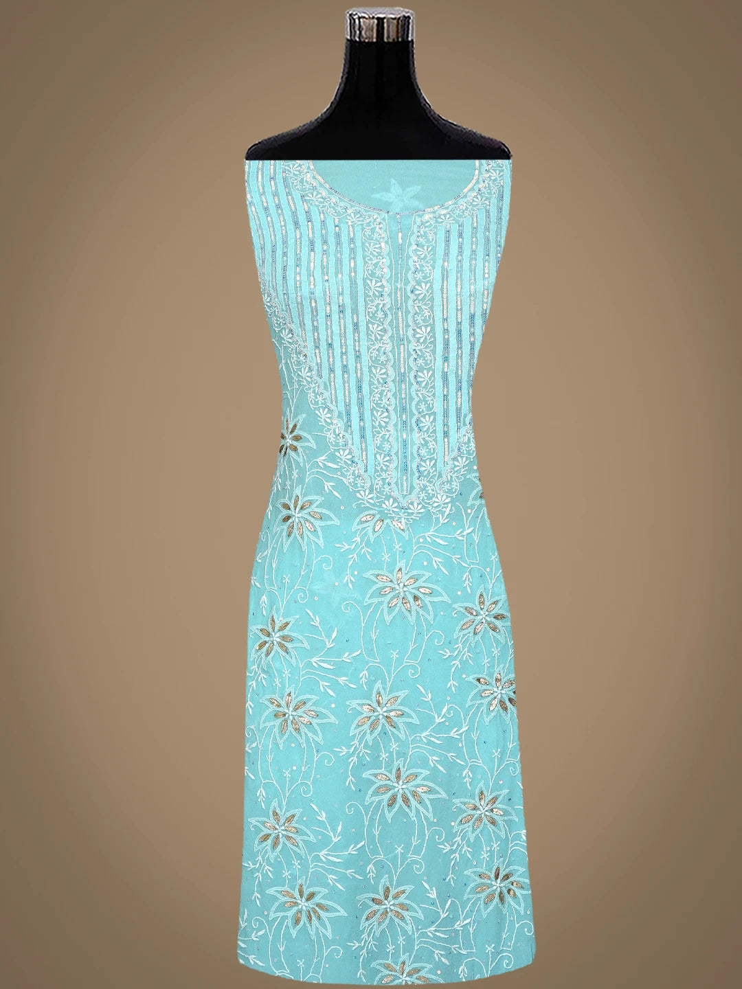 Ada Hand Embroidered Sky Blue Pure Georgette Lucknowi Chikankari Unstitched Kurta Dupatta Set With Sequinned Work 01A384478