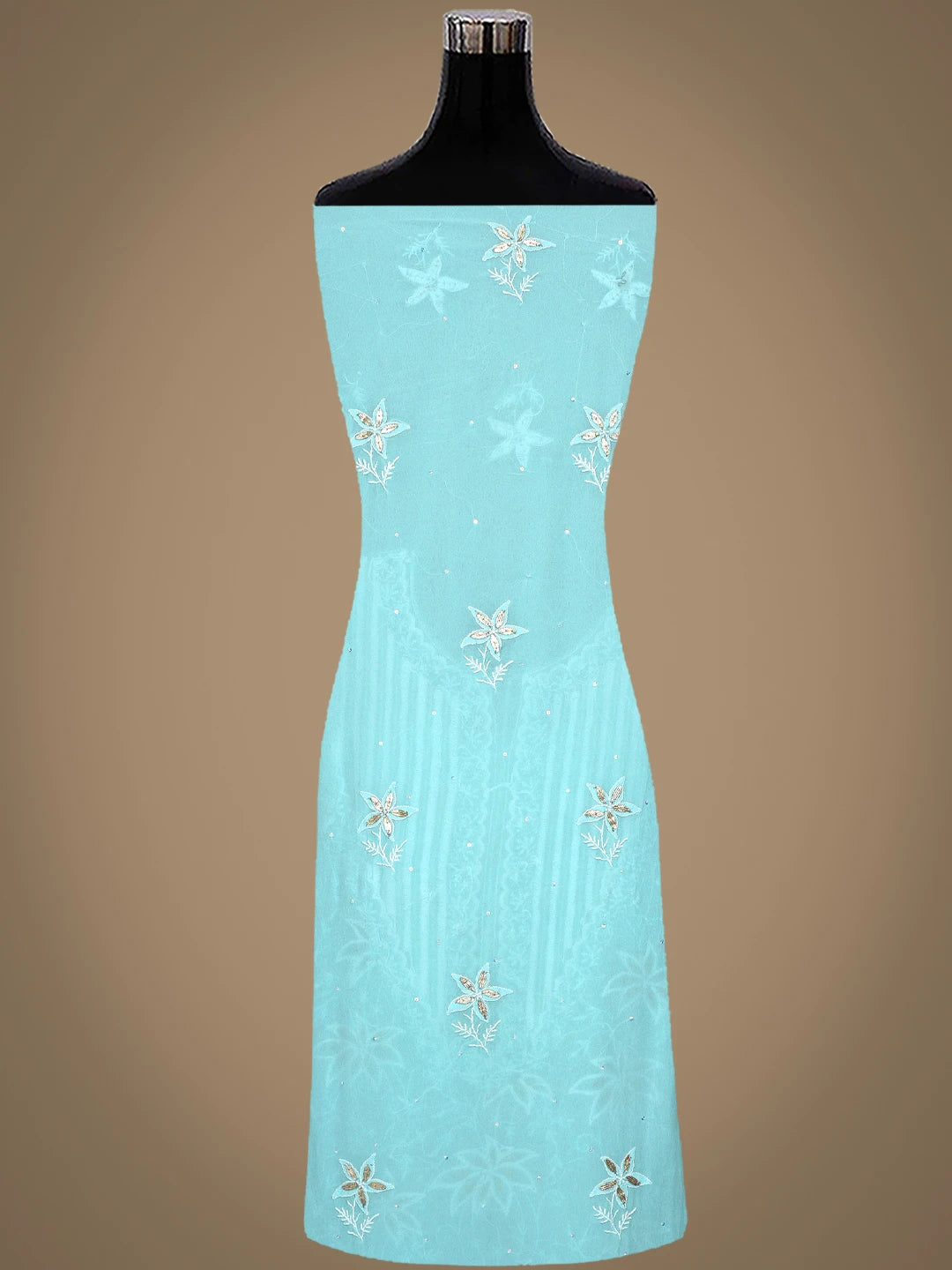 Ada Hand Embroidered Sky Blue Pure Georgette Lucknowi Chikankari Unstitched Kurta Dupatta Set With Sequinned Work 01A384478