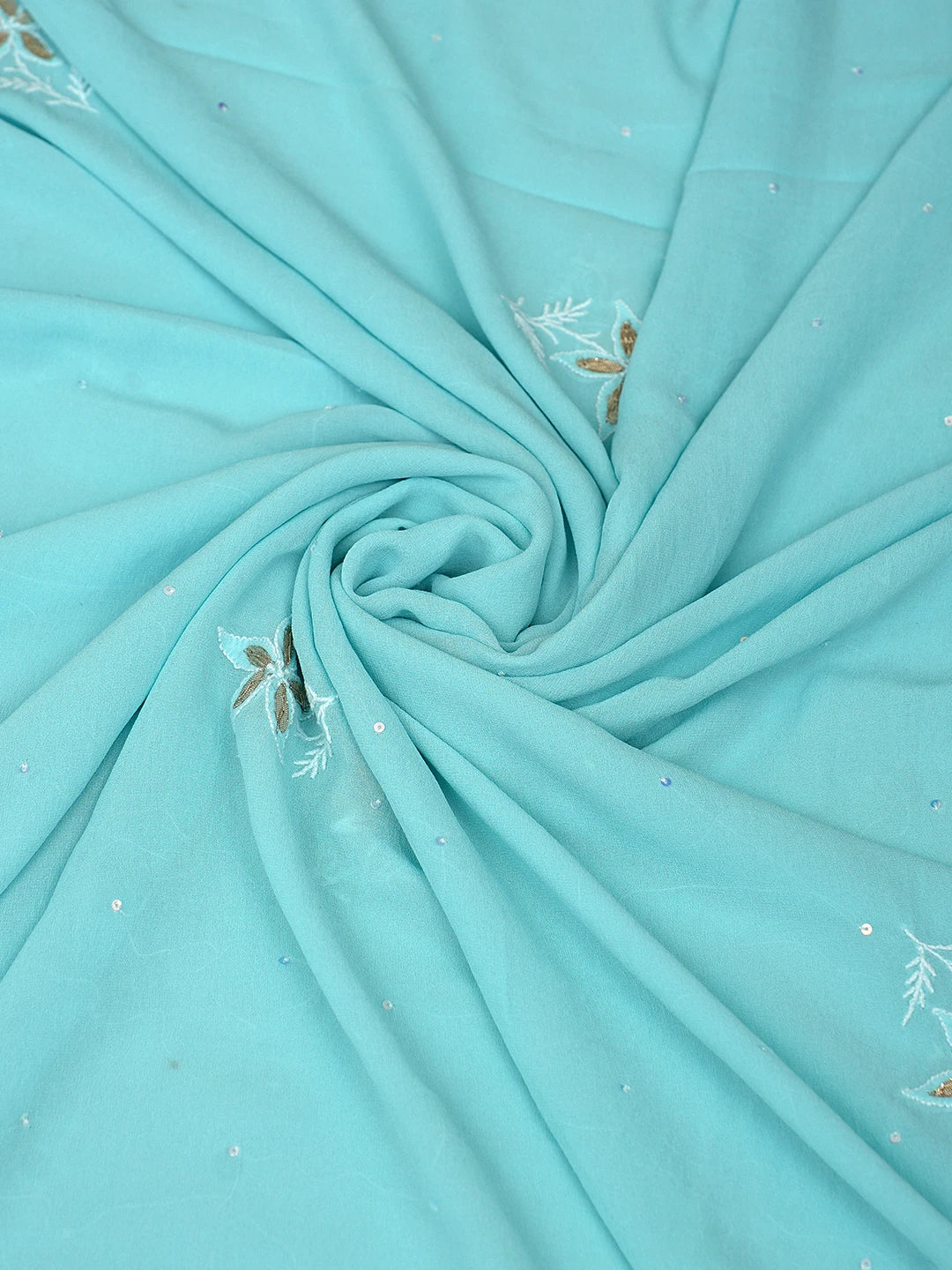 Ada Hand Embroidered Sky Blue Pure Georgette Lucknowi Chikankari Unstitched Kurta Dupatta Set With Sequinned Work 01A384478