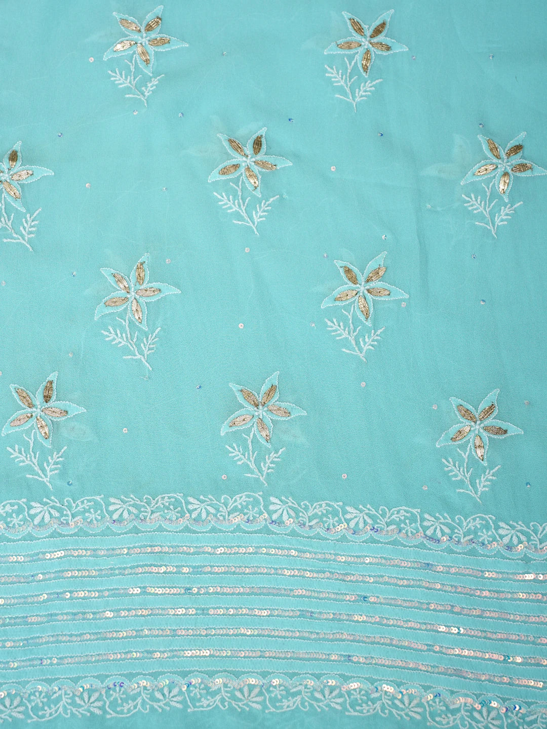 Ada Hand Embroidered Sky Blue Pure Georgette Lucknowi Chikankari Unstitched Kurta Dupatta Set With Sequinned Work 01A384478