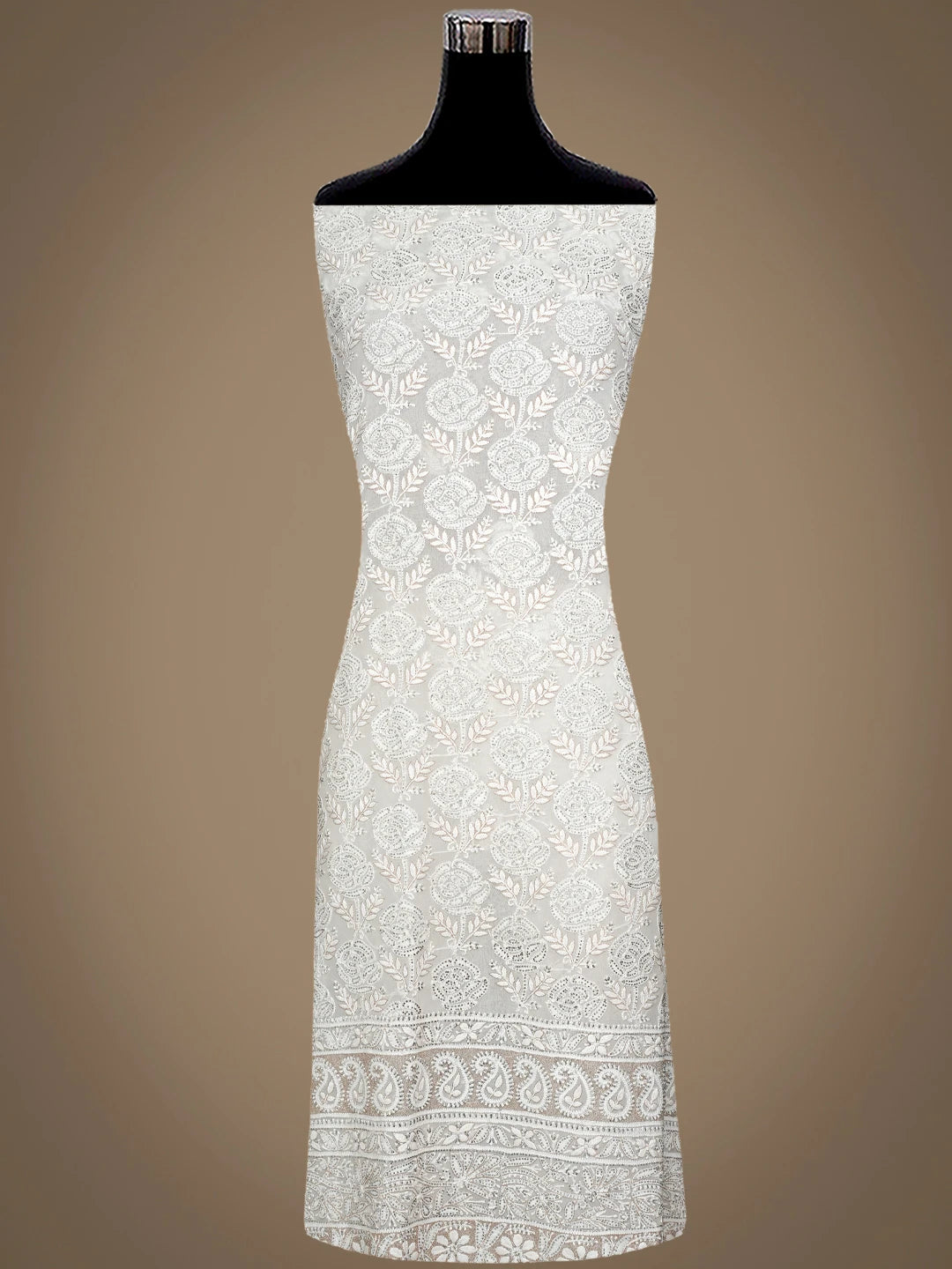 Ada Hand Embroidered White Pure Georgette Lucknowi Chikankari Unstitched Kurta Dupatta Set With Cutdana Work 01A421457