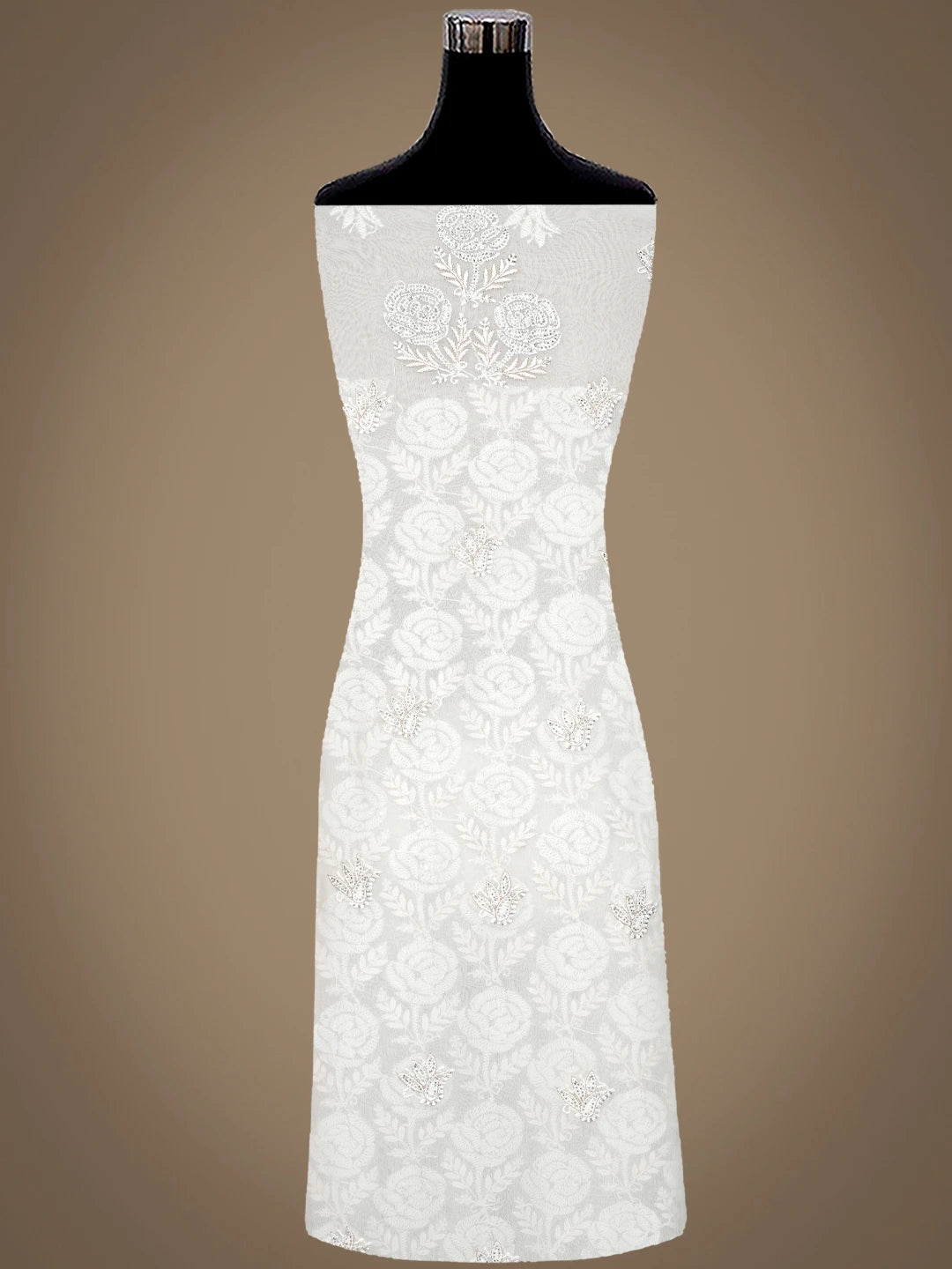 Ada Hand Embroidered White Pure Georgette Lucknowi Chikankari Unstitched Kurta Dupatta Set With Cutdana Work 01A421457