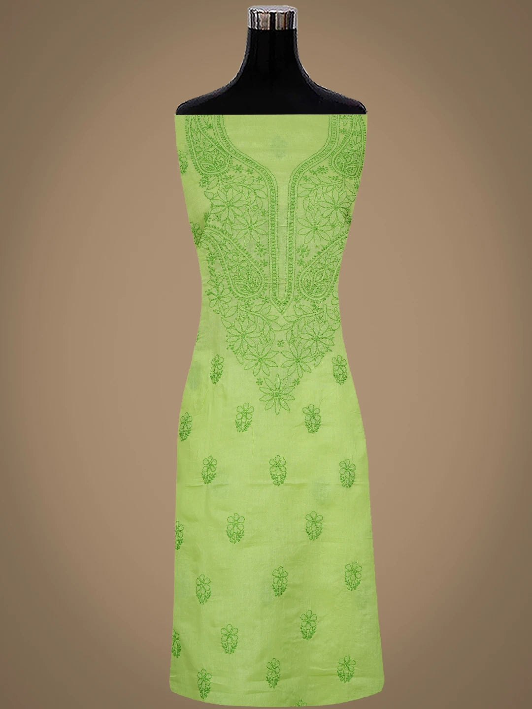 Ada Hand Embroidered Chartreuse Green Cotton Lucknowi Chikankari Unstitched Suit Piece 01A868012
