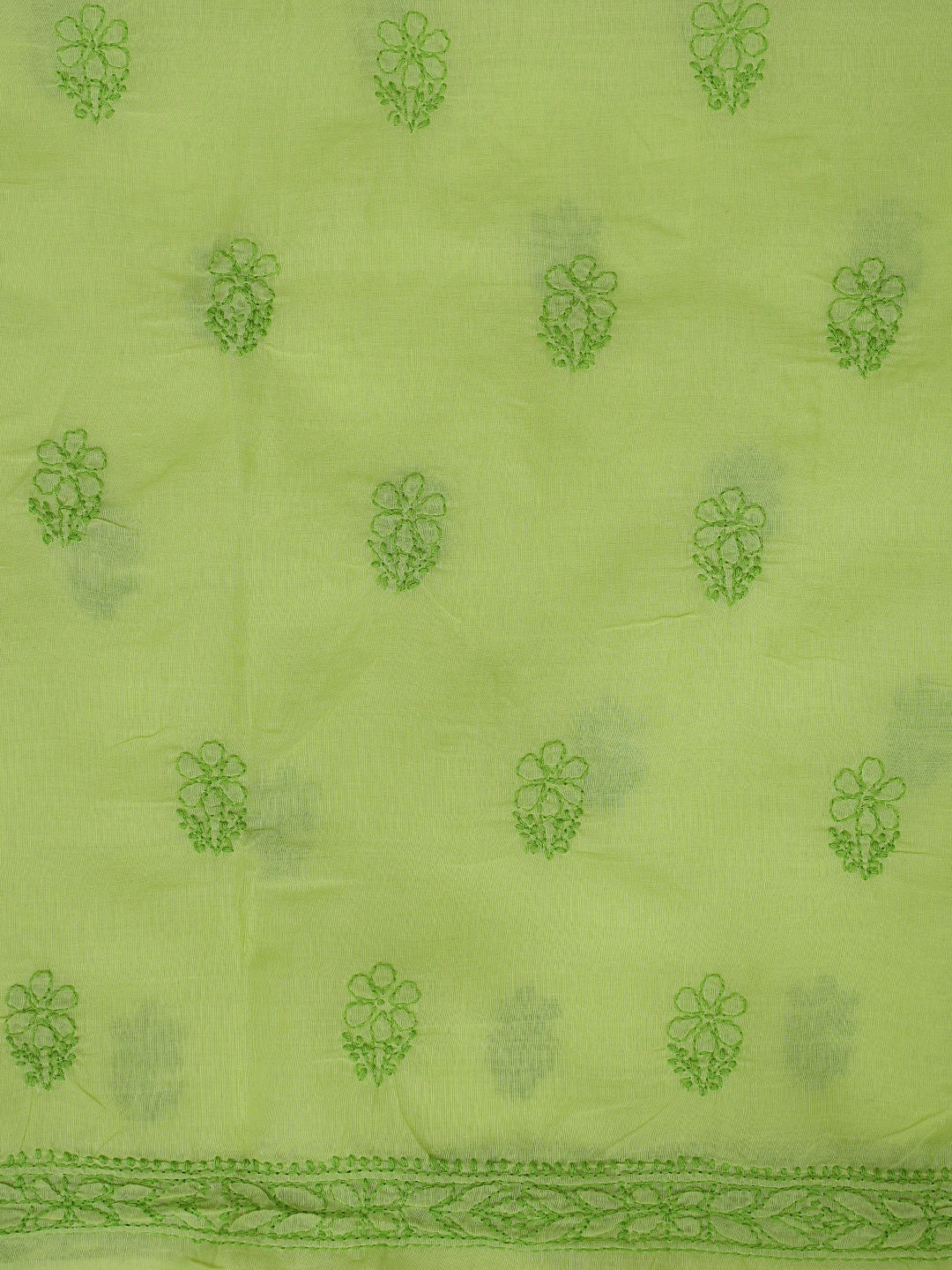 Ada Hand Embroidered Chartreuse Green Cotton Lucknowi Chikankari Unstitched Suit Piece 01A868012