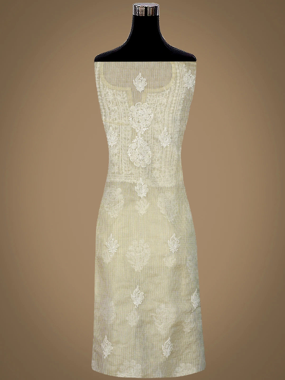 Ada Hand Embroidered Fawn Tissue Lucknowi Chikankari Semi-Stitched Kurta Dupatta Set 01A736033