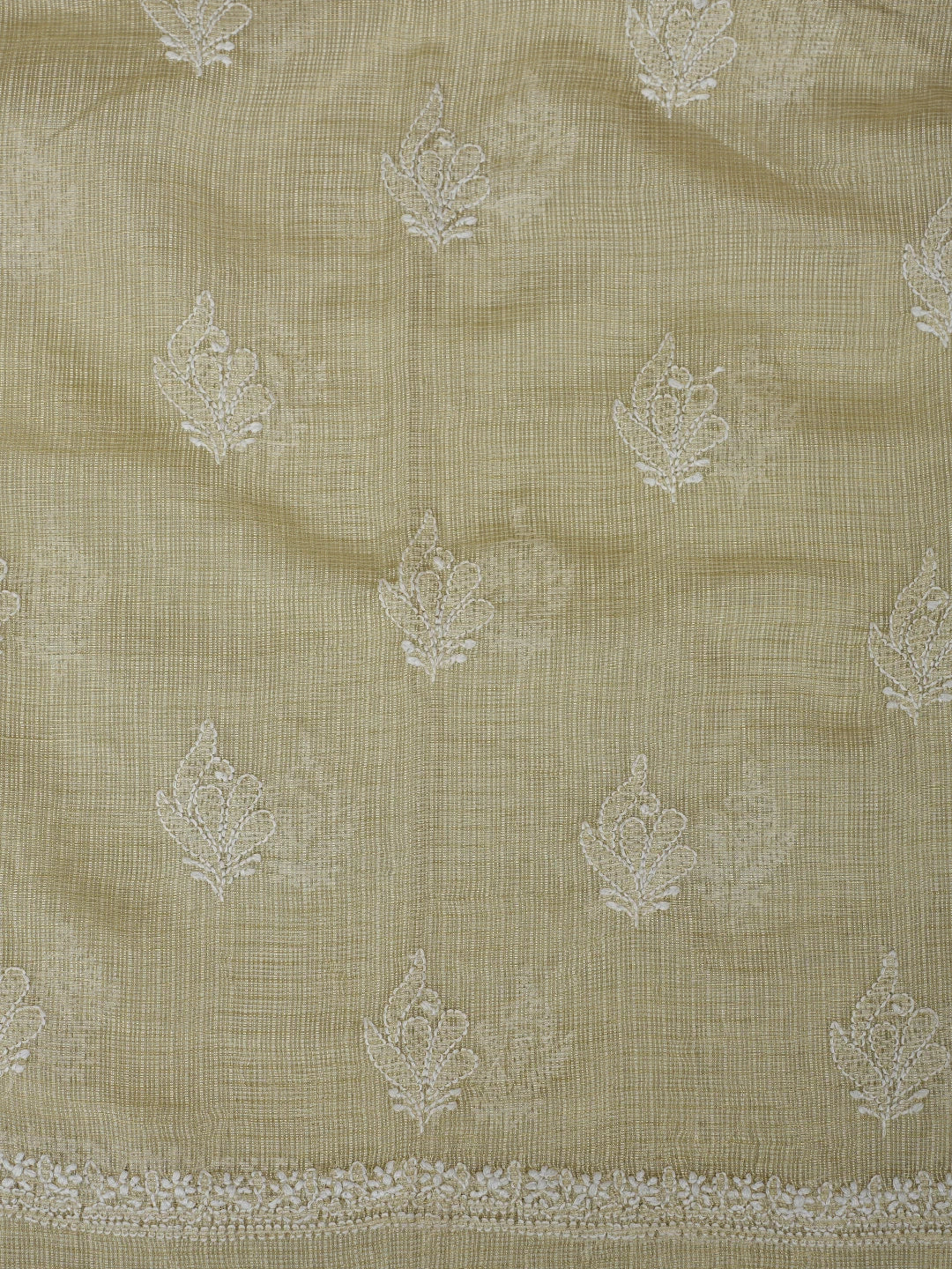 Ada Hand Embroidered Fawn Tissue Lucknowi Chikankari Semi-Stitched Kurta Dupatta Set 01A736033