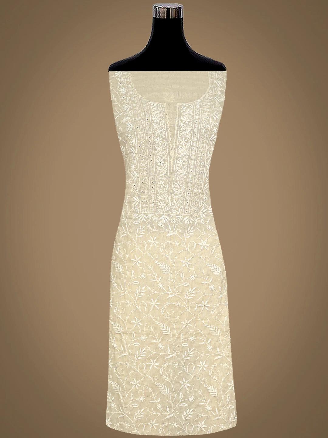 Ada Hand Embroidered Fawn Cotton Lucknowi Chikankari Unstitched Kurta Dupatta Set 01A307751