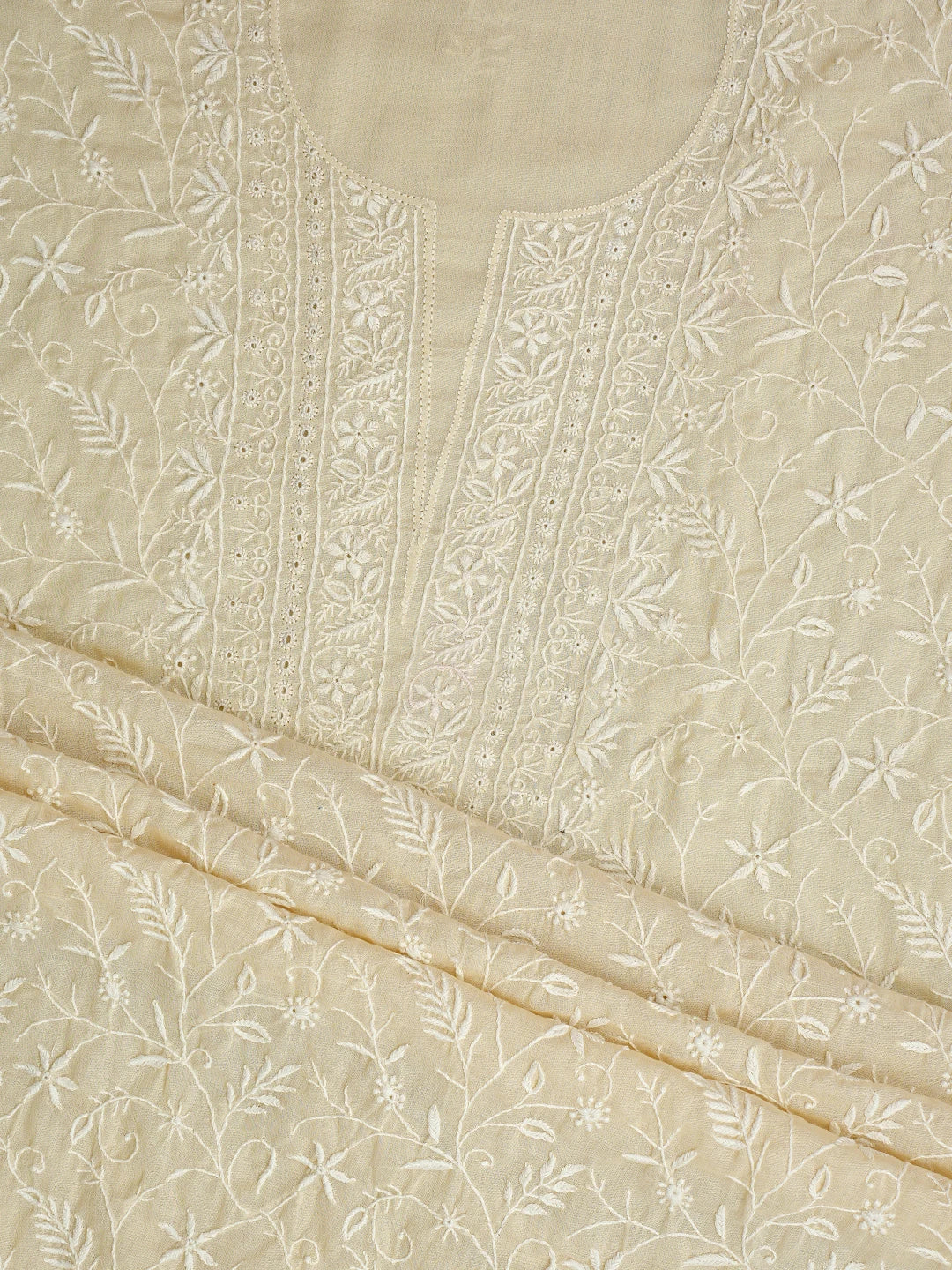 Ada Hand Embroidered Fawn Cotton Lucknowi Chikankari Unstitched Kurta Dupatta Set 01A307751