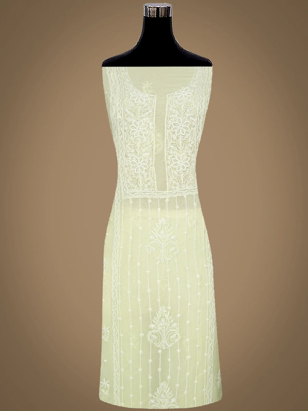 Ada Hand Embroidered Lime Green Viscose Georgette Lucknowi Chikankari Unstitched Kurta Dupatta Set With Pearl Work 01A817633