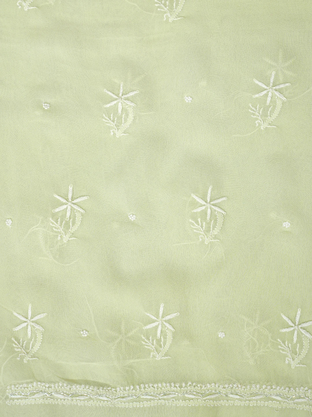 Ada Hand Embroidered Lime Green Viscose Georgette Lucknowi Chikankari Unstitched Kurta Dupatta Set With Pearl Work 01A817633