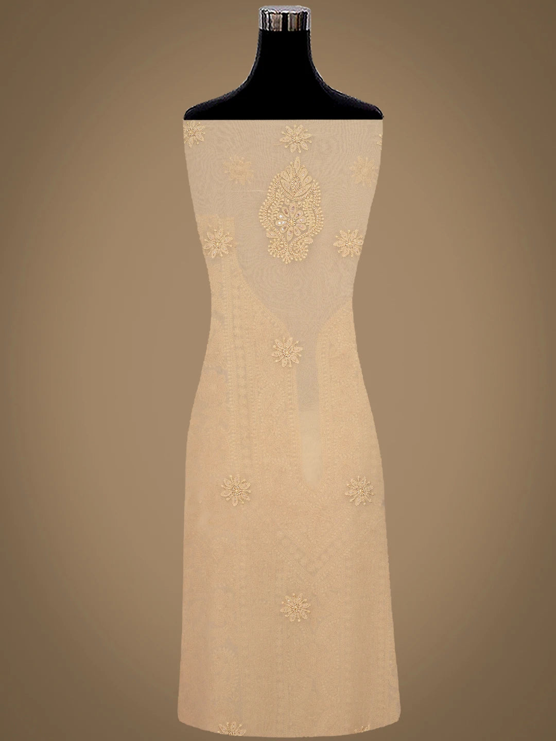 Ada Hand Embroidered Fawn Viscose Georgette Lucknowi Chikankari Unstitched Kurta Dupatta Set With Cutdana Work 01A801858