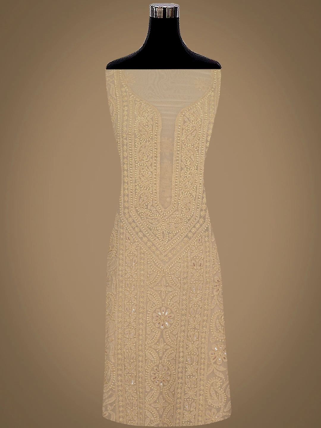 Ada Hand Embroidered Fawn Viscose Georgette Lucknowi Chikankari Unstitched Kurta Dupatta Set With Cutdana Work 01A801858