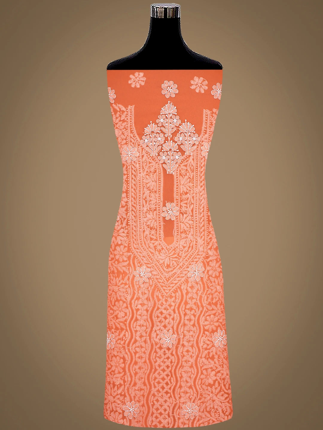Ada Hand Embroidered Orange Georgette Lucknowi Chikankari Unstitched Suit Piece 01A835622