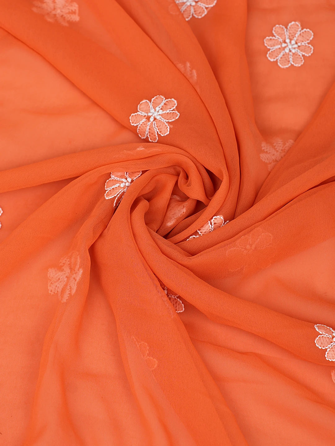 Ada Hand Embroidered Orange Georgette Lucknowi Chikankari Unstitched Suit Piece 01A835622