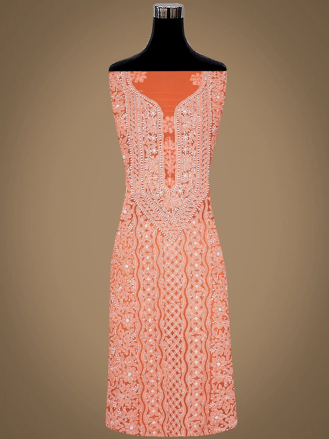 Ada Hand Embroidered Orange Georgette Lucknowi Chikankari Unstitched Suit Piece 01A835622