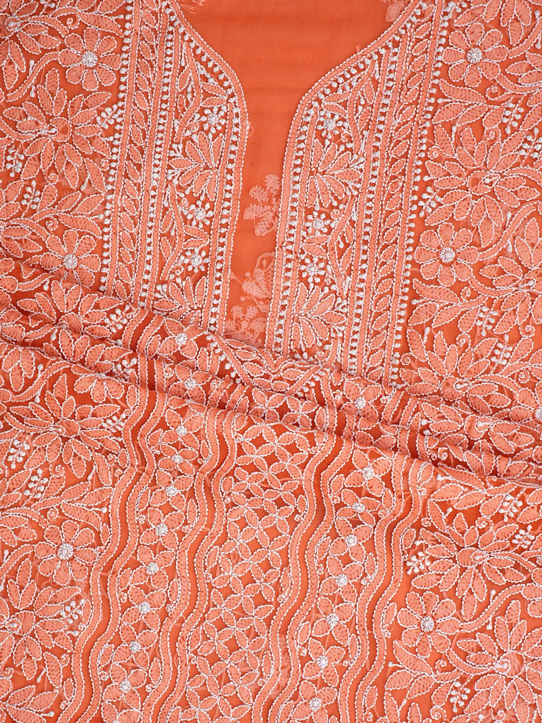 Ada Hand Embroidered Orange Georgette Lucknowi Chikankari Unstitched Suit Piece 01A835622