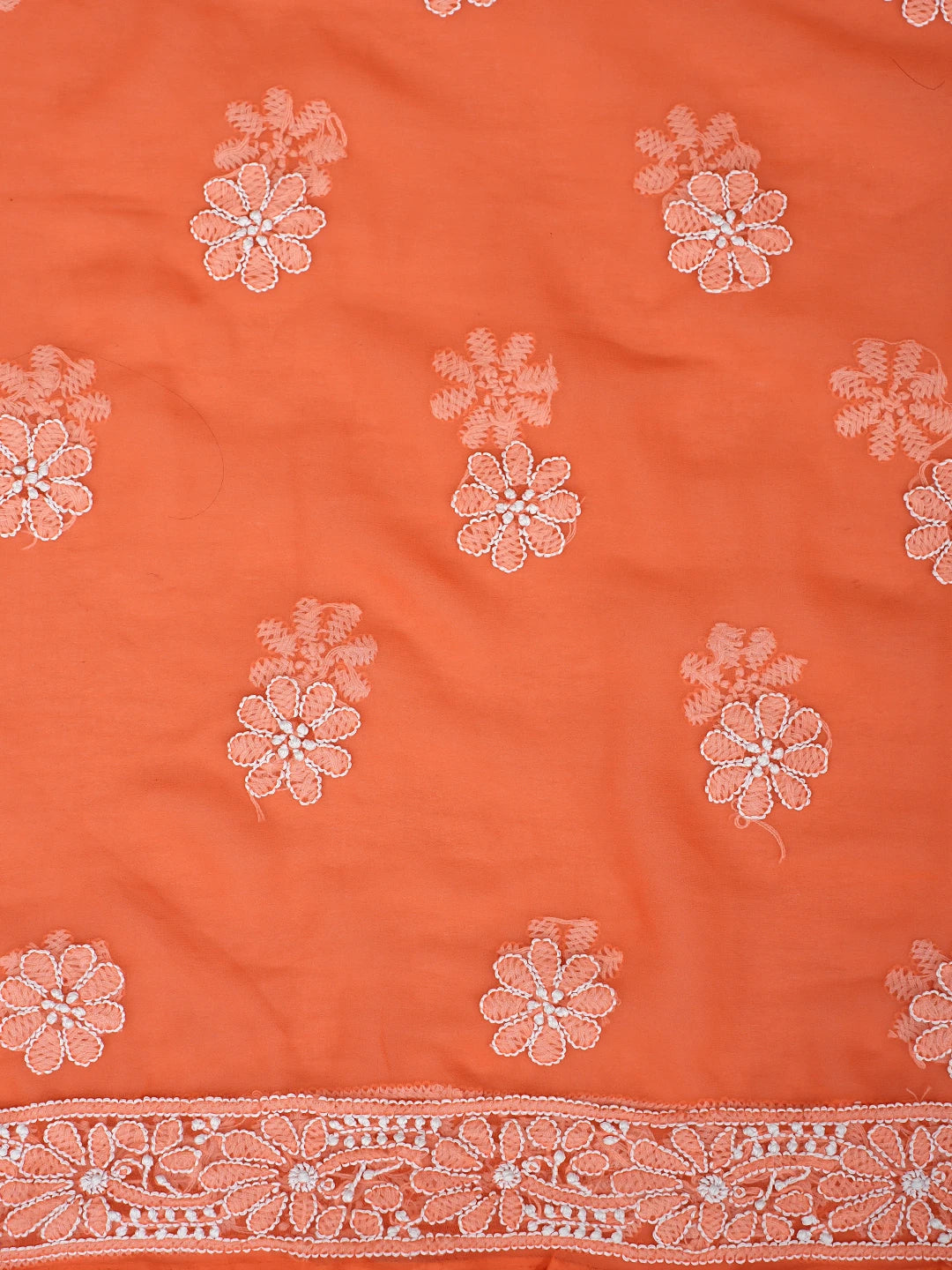Ada Hand Embroidered Orange Georgette Lucknowi Chikankari Unstitched Suit Piece 01A835622