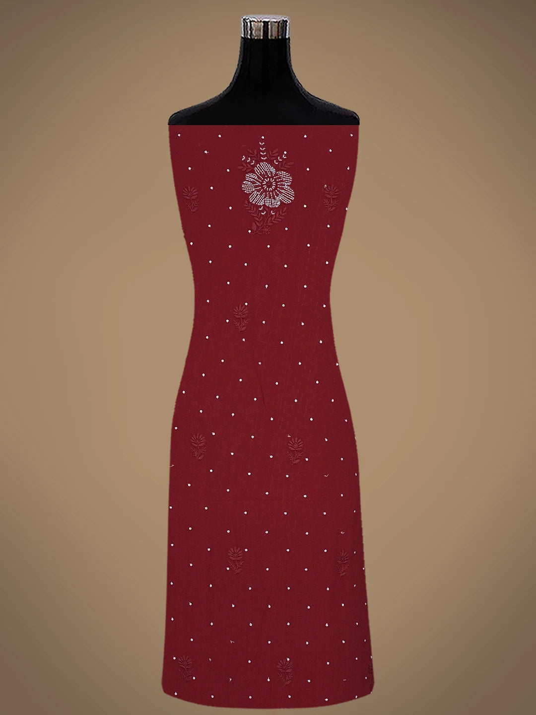 Ada Hand Embroidered Maroon Viscose Georgette Lucknowi Chikankari Unstitched Kurta Dupatta Set With Cutdana Work 01A536562