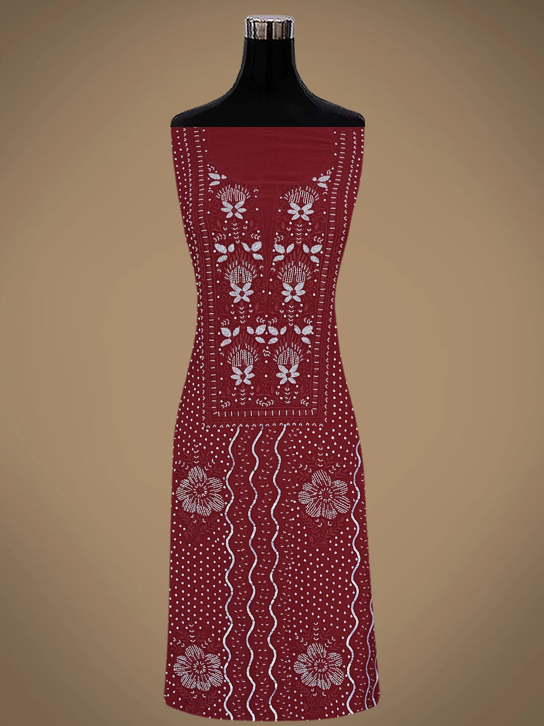Ada Hand Embroidered Maroon Viscose Georgette Lucknowi Chikankari Unstitched Kurta Dupatta Set With Cutdana Work 01A536562