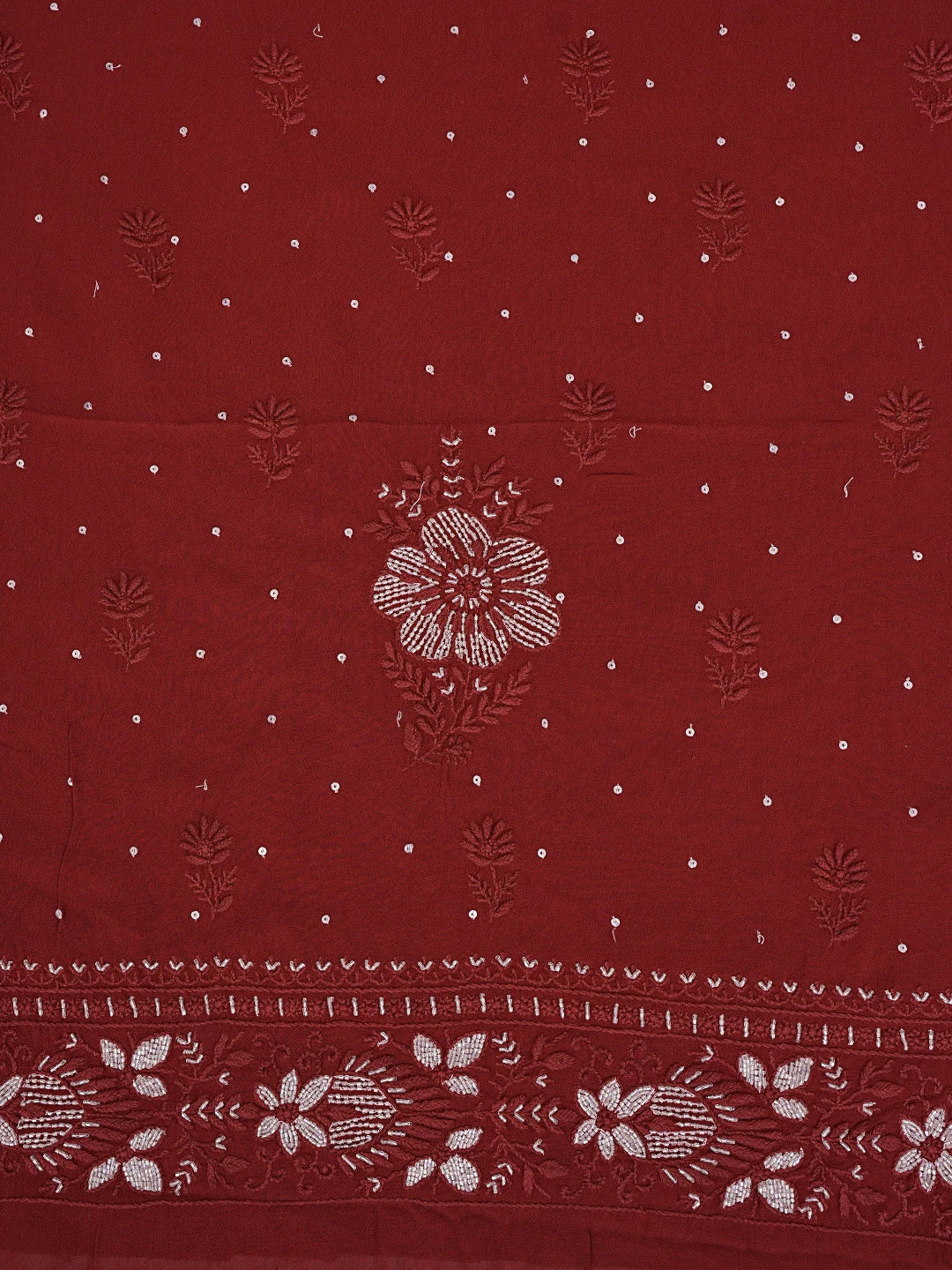 Ada Hand Embroidered Maroon Viscose Georgette Lucknowi Chikankari Unstitched Kurta Dupatta Set With Cutdana Work 01A536562