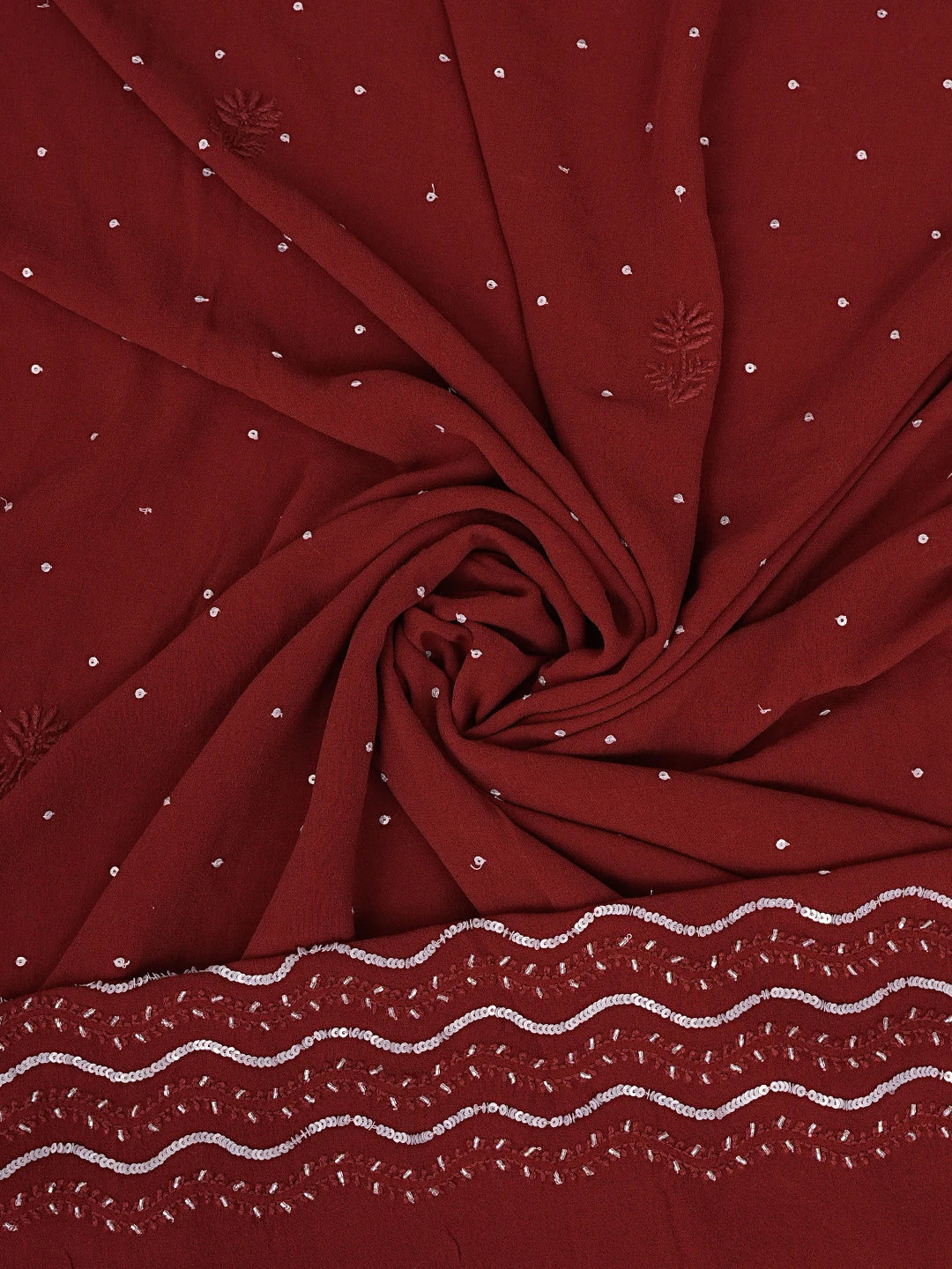 Ada Hand Embroidered Maroon Viscose Georgette Lucknowi Chikankari Unstitched Kurta Dupatta Set With Cutdana Work 01A536562