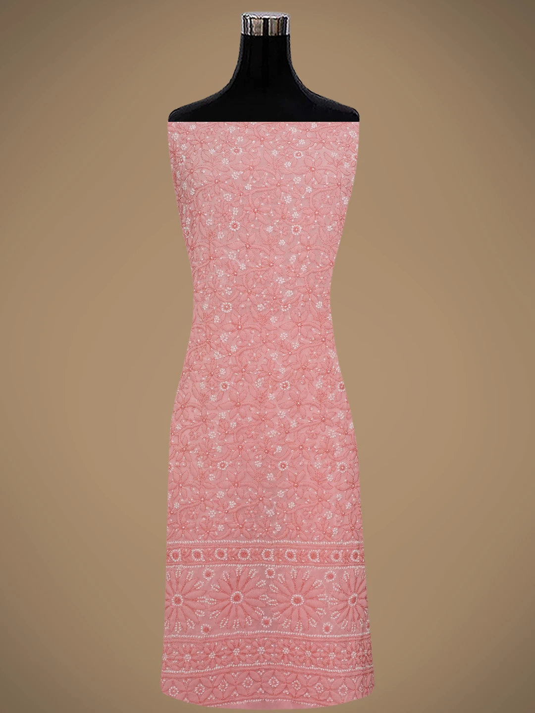 Ada Hand Embroidered Peach Georgette Lucknowi Chikankari Unstitched Suit Piece 01A729505