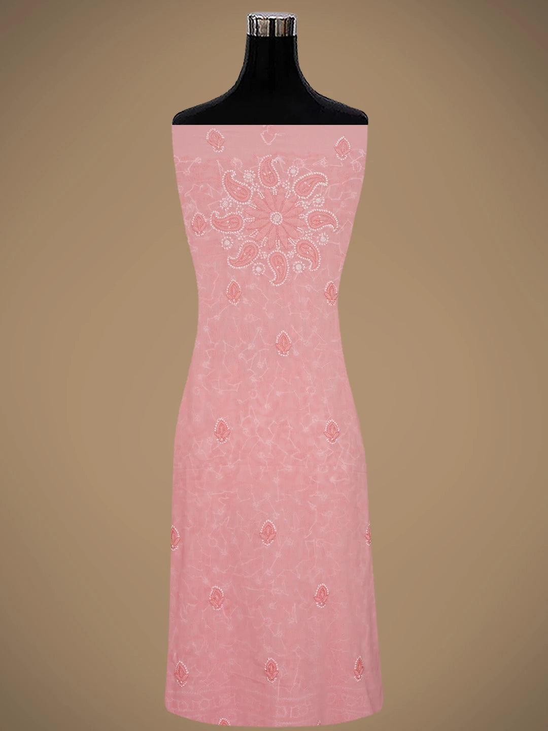 Ada Hand Embroidered Peach Georgette Lucknowi Chikankari Unstitched Suit Piece 01A729505