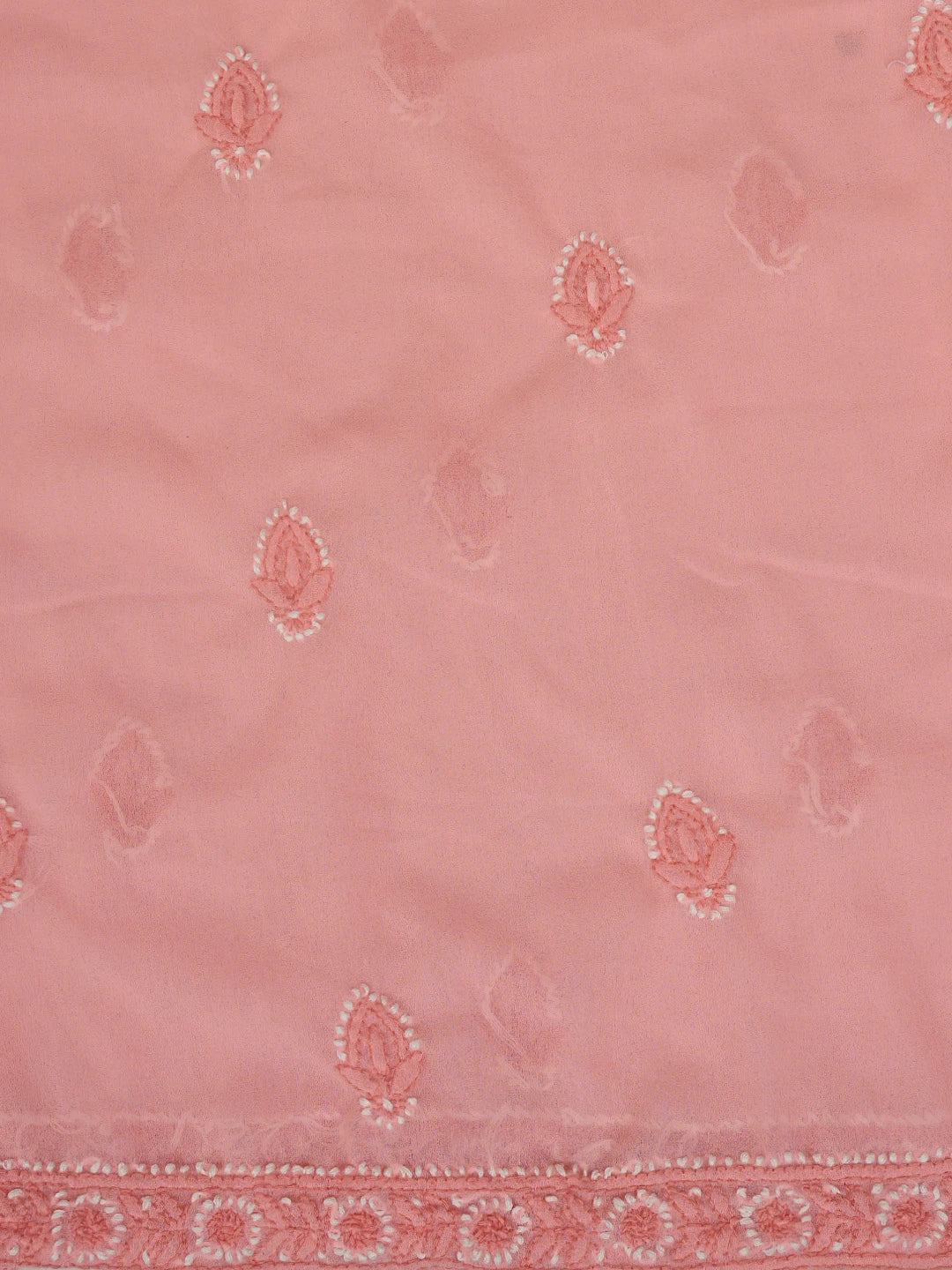 Ada Hand Embroidered Peach Georgette Lucknowi Chikankari Unstitched Suit Piece 01A729505