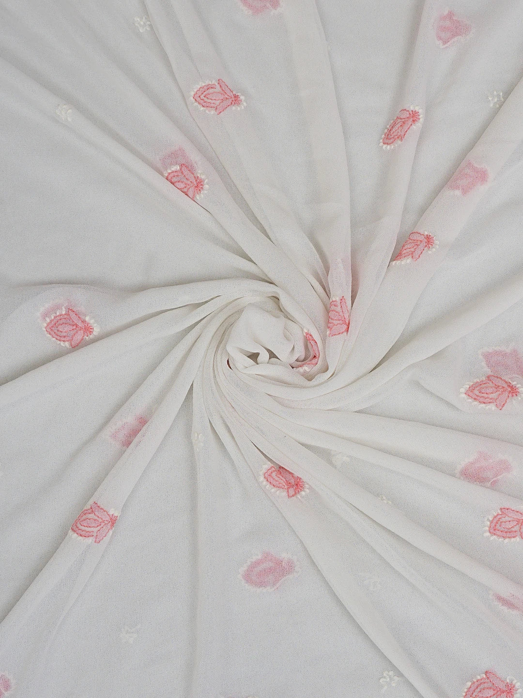 Ada Hand Embroidered Peach Georgette Lucknowi Chikankari Unstitched Suit Piece 01A729505