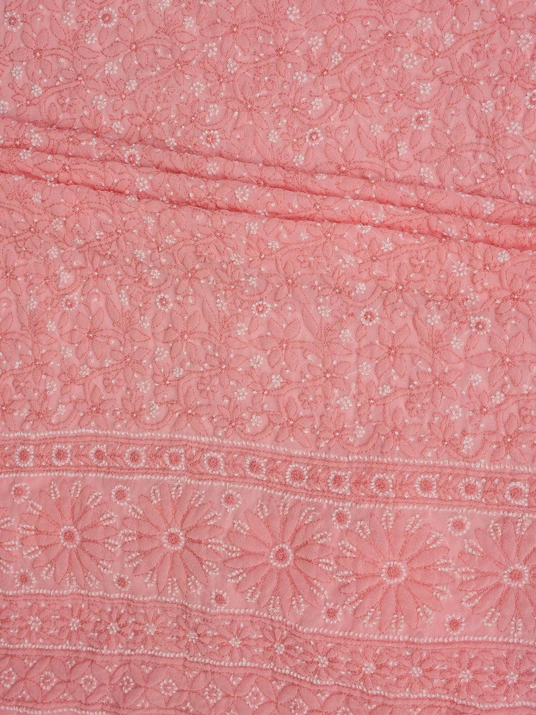 Ada Hand Embroidered Peach Georgette Lucknowi Chikankari Unstitched Suit Piece 01A729505