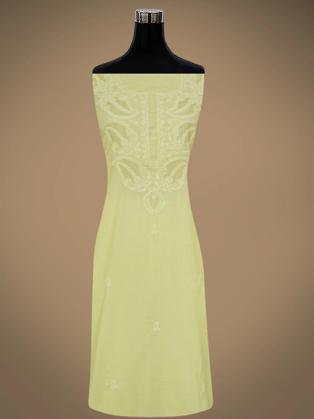 Ada Hand Embroidered Lemon Cotton Lucknowi Chikankari Unstitched Suit Piece With Zari Work 01A288331
