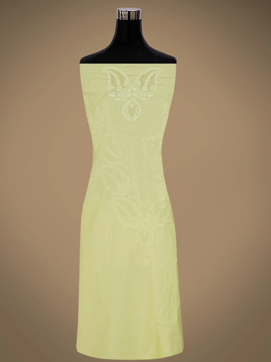 Ada Hand Embroidered Lemon Cotton Lucknowi Chikankari Unstitched Suit Piece With Zari Work 01A288331