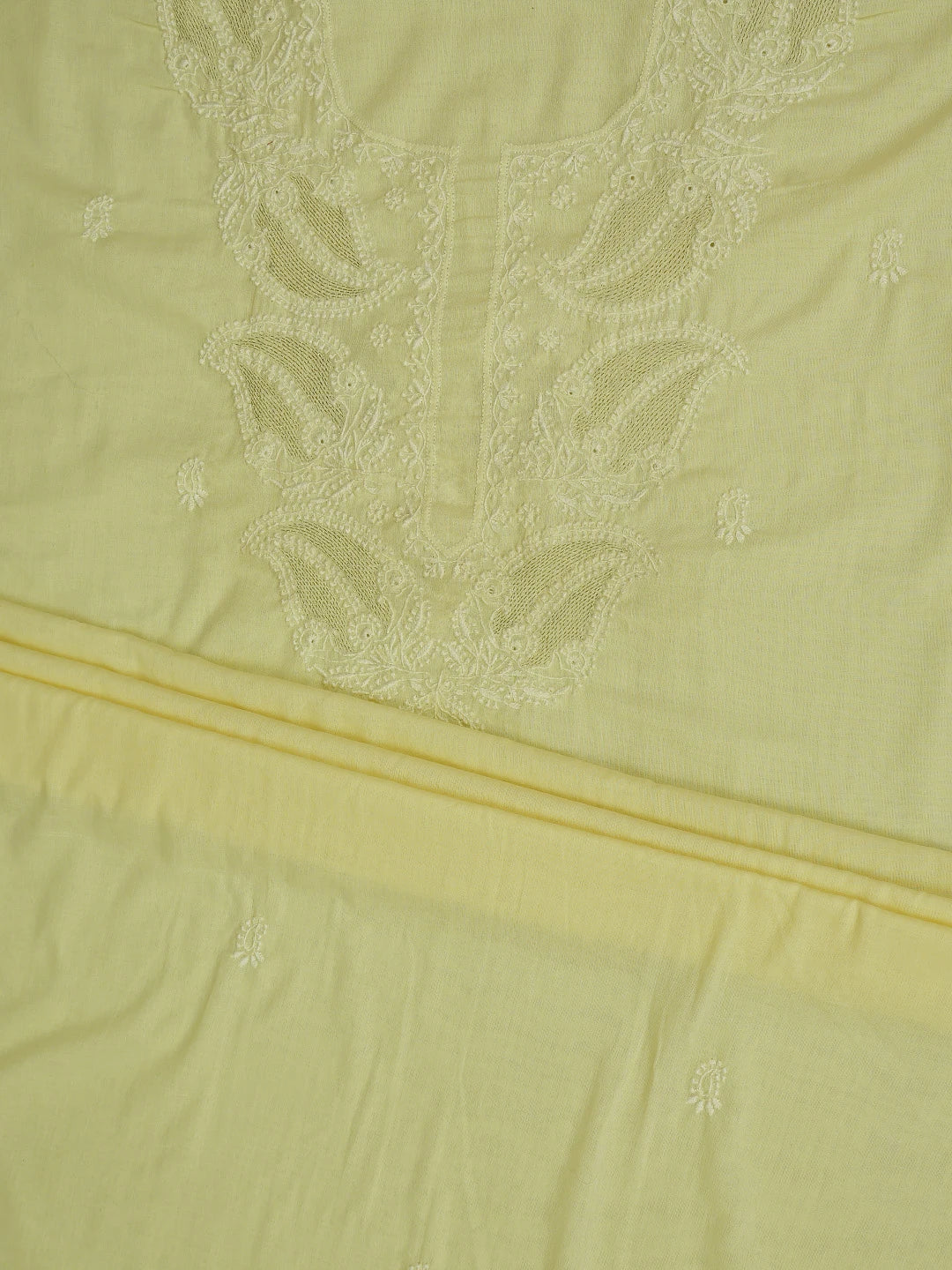 Ada Hand Embroidered Lemon Cotton Lucknowi Chikankari Unstitched Suit Piece With Zari Work 01A288331