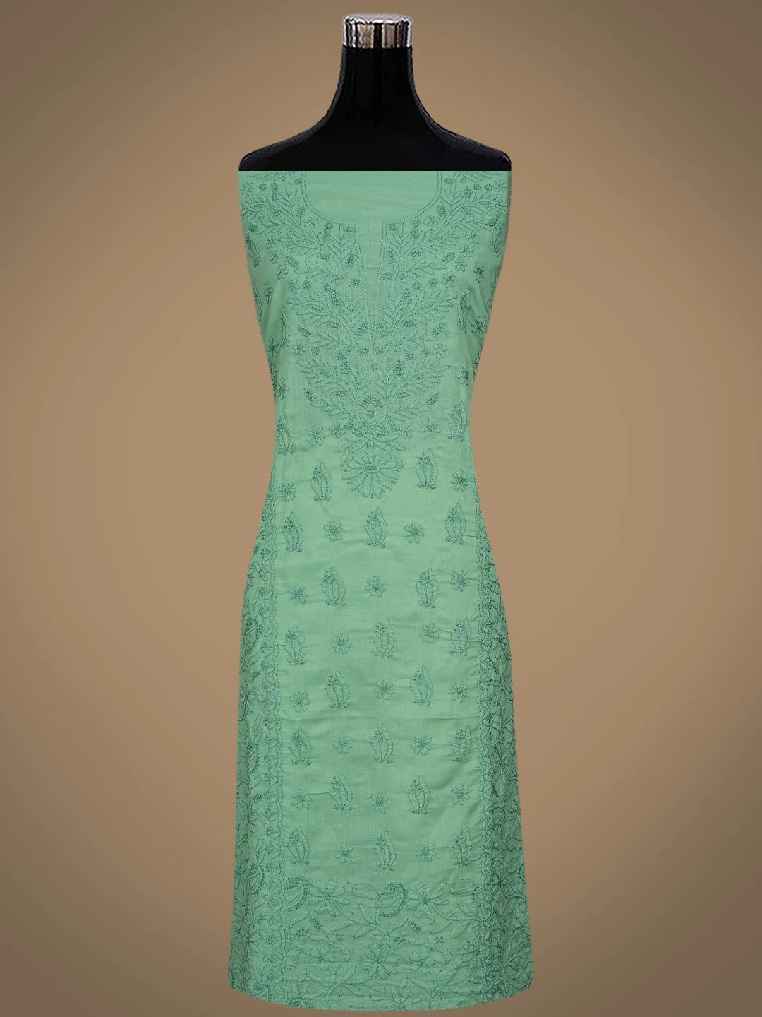 Ada Hand Embroidered Dusty Green Cotton Lucknowi Chikankari Unstitched Suit Piece 01A869295