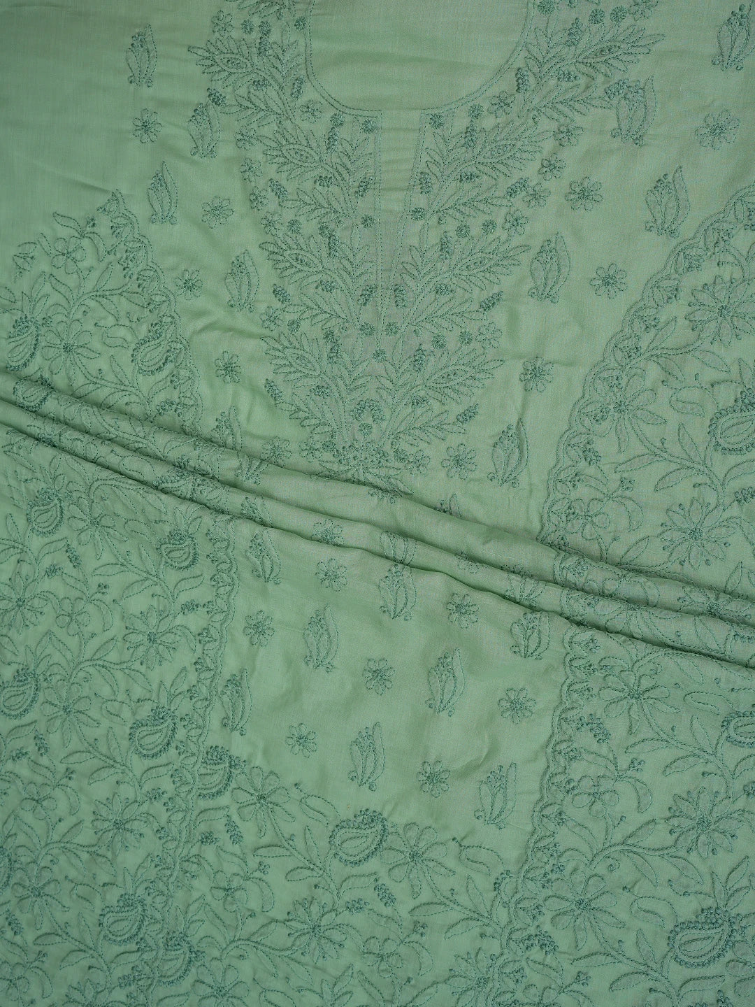 Ada Hand Embroidered Dusty Green Cotton Lucknowi Chikankari Unstitched Suit Piece 01A869295