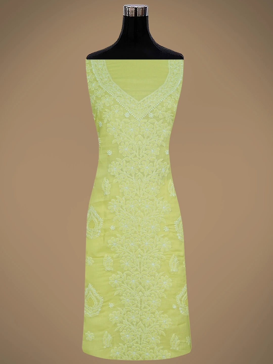 Ada Hand Embroidered Lime Green Cotton Lucknowi Chikankari Unstitched Suit Piece 01A869268